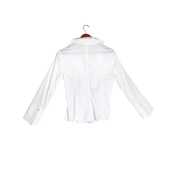 Samuel Dong White Wired Double Ruffled Collar Long Sleeve Zip Front Blouse Top - Picture 3 of 8